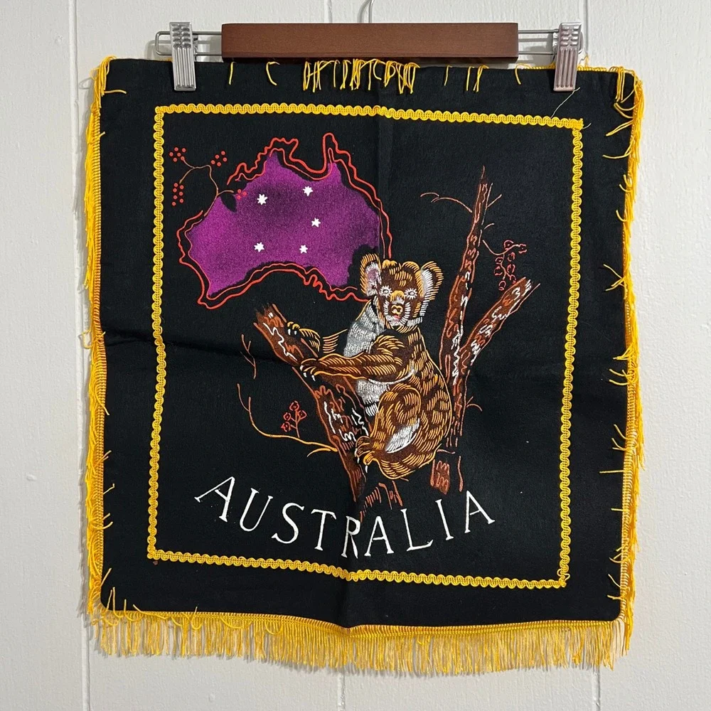 1940s Australian Kangaroo and‎ Koala Fringed Souvenir Velvet Pillowcases Vintage